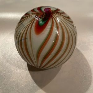 Vtg Murano Art Glass Opaque Pulled Feather Opaline Opaque Paperweight - 4” Tall